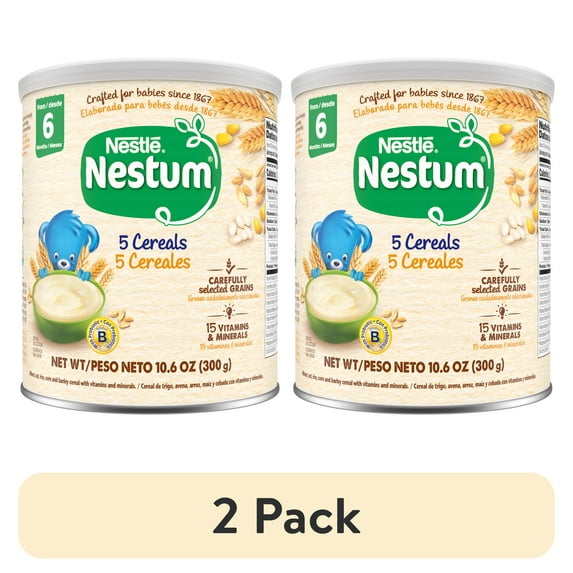 Nestlé Nestum Stage 2 Baby Cereal, 5 Cereals, 10.6 Ounce Canister(2 pack)