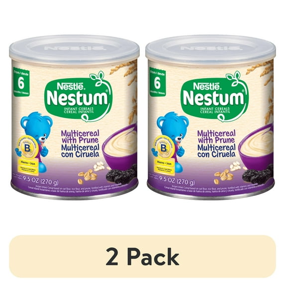 Nestlé Nestum Stage 2 Baby Cereal, Multicereal with Prune, 9.5 Ounce Canister (2 pack)