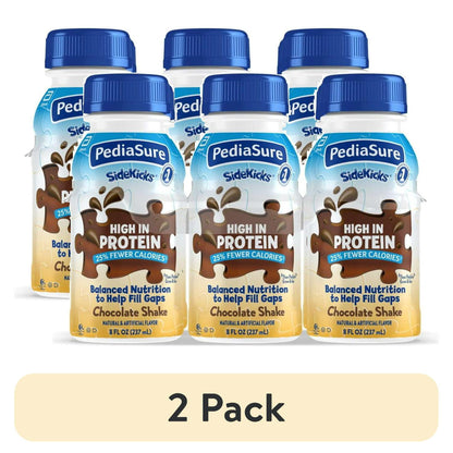 Pack of chocolate nutrition shake bottles featuring a chocolate splash design, with "2 Pack" Labeled below