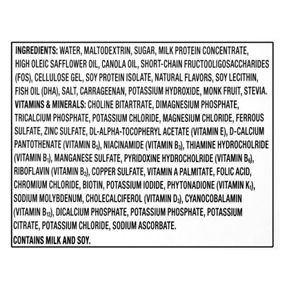 A detailed list of ingredients, vitamins, and minerals, with allergen information, with white background