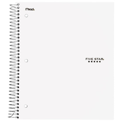 Five Star 3 Subject College Ruled Notebook Plus Study App, 8.5" x 11", White, Poly, Spiral, 150 Sheets