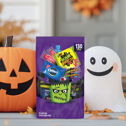 SOUR PATCH KIDS, SWEDISH FISH, and OREO Cookie & Candy Variety Pack, 130 Bags, Bulk Candy