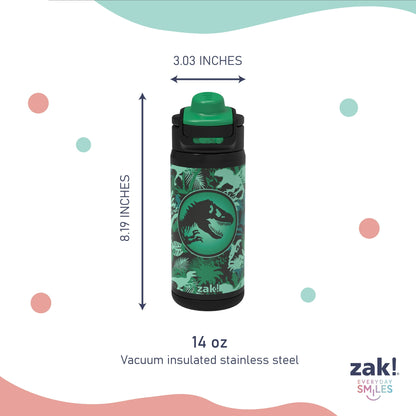 Zak Designs Kids Straw Water Bottle, Stainless Steel Vacuum Insulated Lincoln Bottle with Easy-Open Locking Spout Cover for Travel, Built in Carry Handle