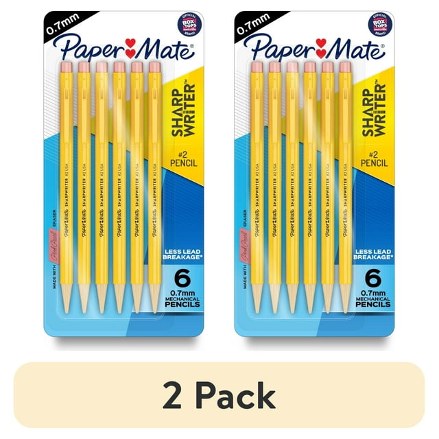 2 Pack of mechanical pencils with twist-to-advance lead, 0.7mm HB, 6-count