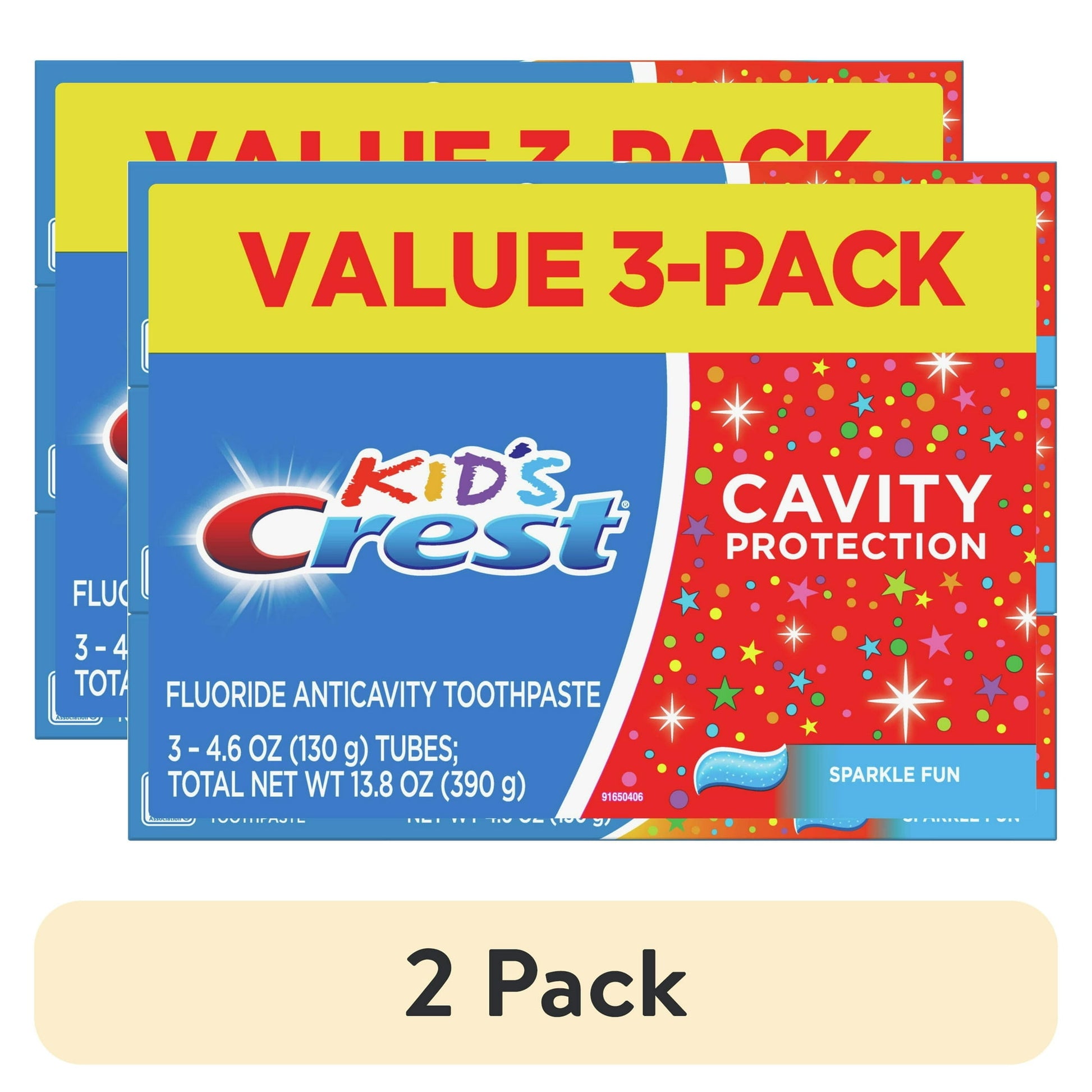 2 pack Boxes of Kids cavity protection toothpaste with a value 3 pack label.