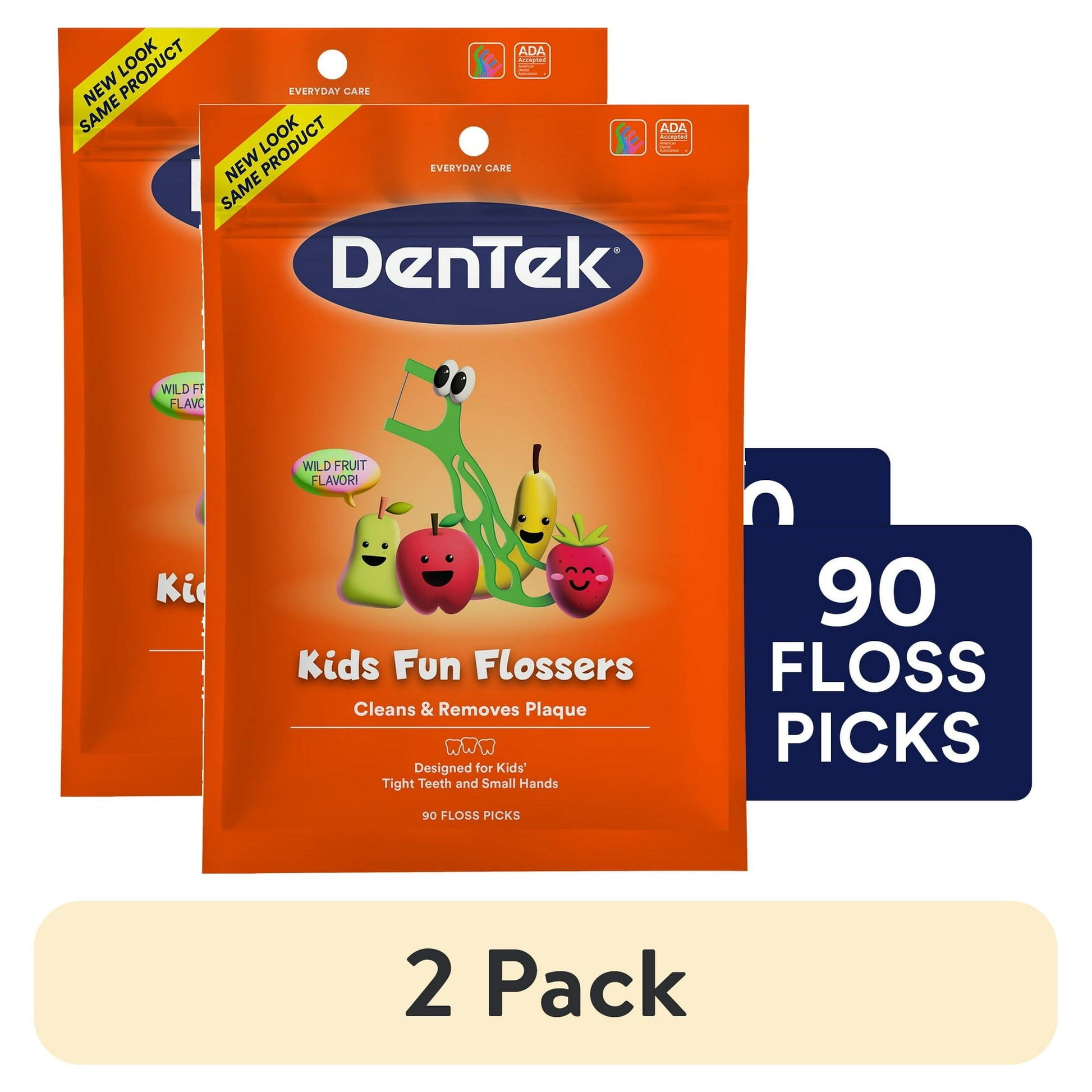 2 pack Kids Fun Flossers packaging with cartoon characters on an orange background