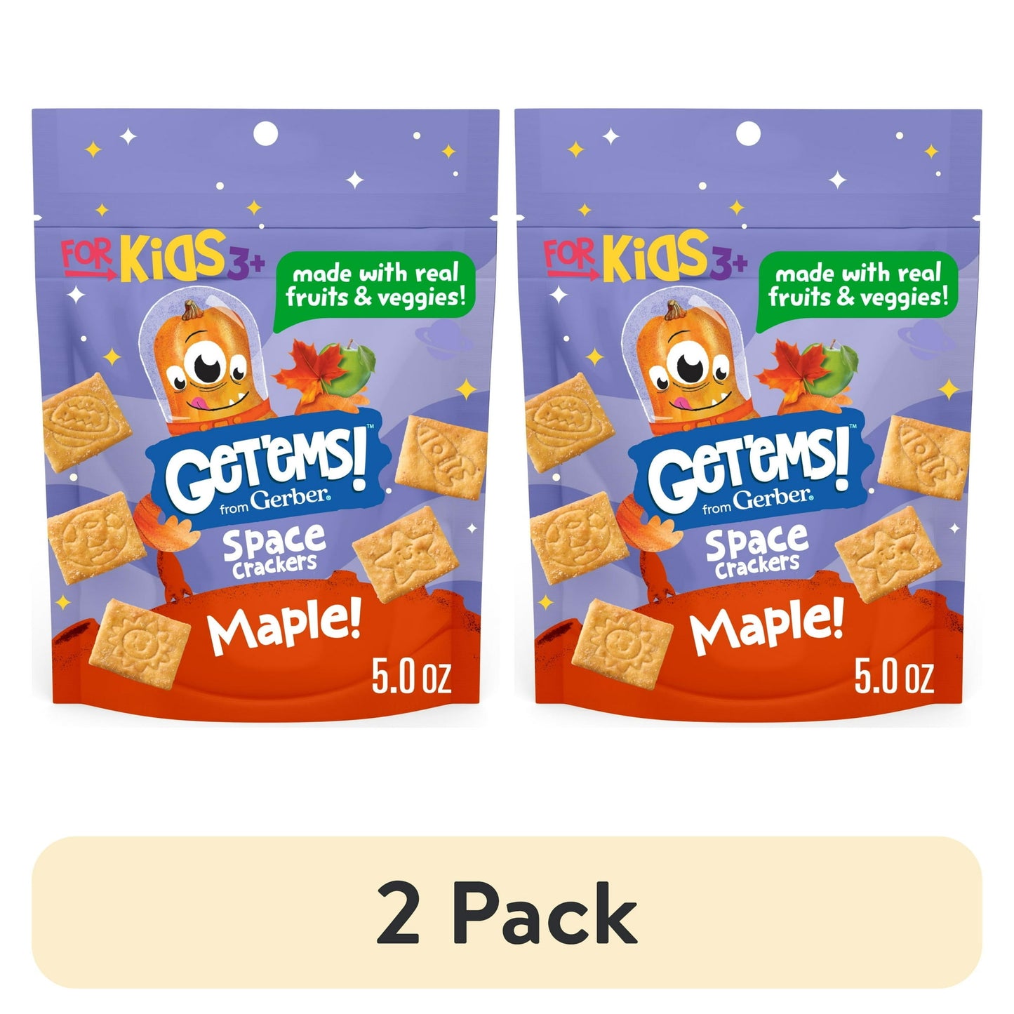 2 pack Maple-flavored space-shaped crackers for kids, 5 oz bag – fun and crunchy snack made with wholesome ingredients.