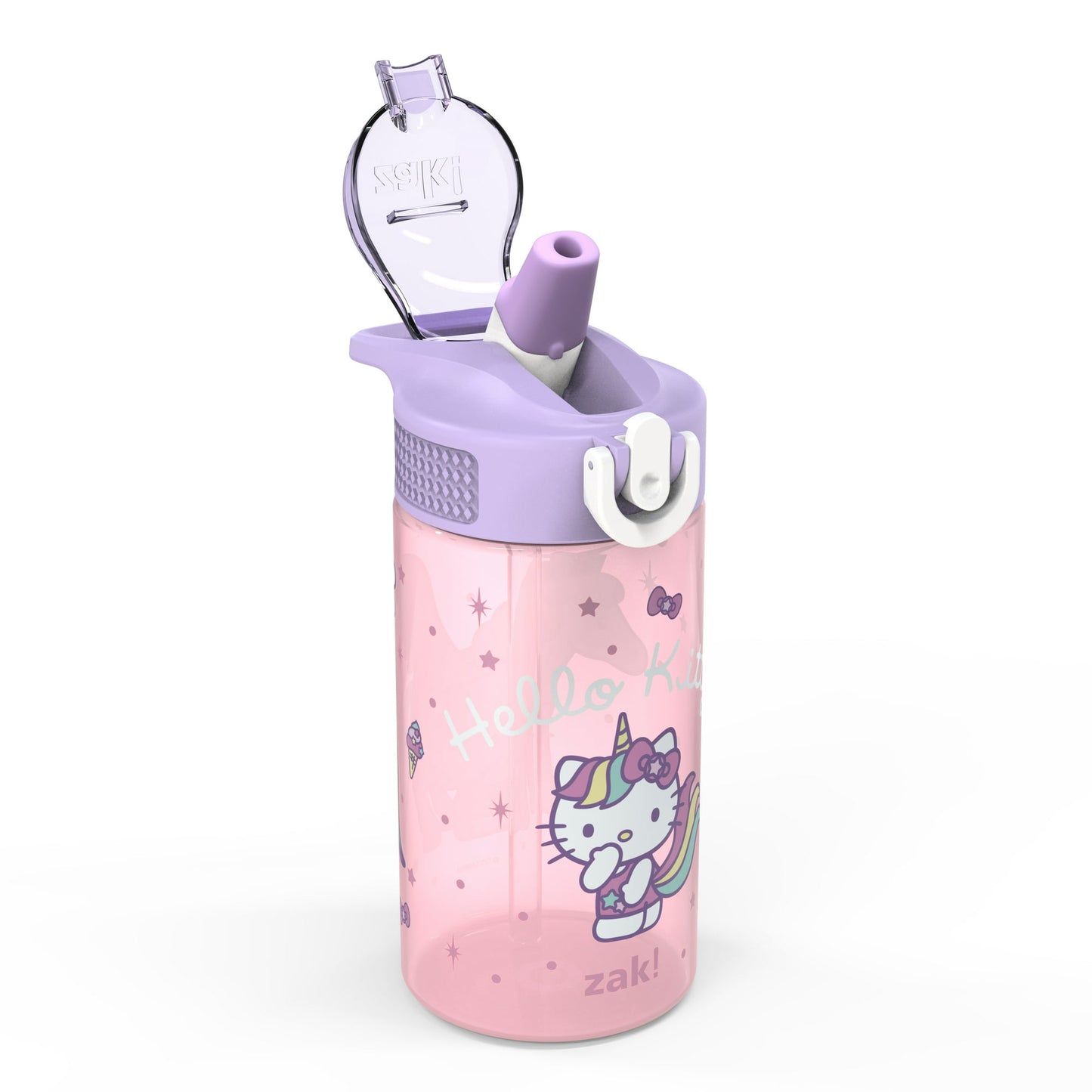 Zak Designs Kids Straw Water Bottle, Durable Plastic Park Bottle with Easy-Open Locking Spout Cover for Travel, Built in Carry Handle
