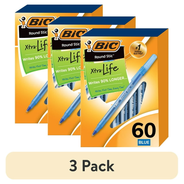 BIC Round Stic Xtra Life Ballpoint Pen, Medium Point, 1.0 mm, Black Ink, 60 Count