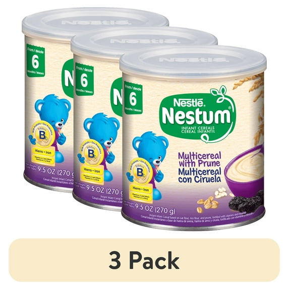 (3 pack) Nestlé Nestum Stage 2 Baby Cereal, Multicereal with Prune, 9.5 Ounce Canister