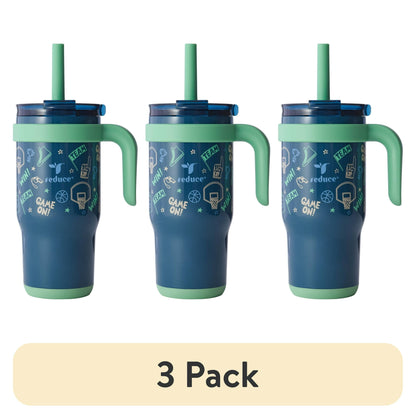 Reduce Coldee Kids Tumbler with Spill-Proof Straw Handle. Insulated Stainless Steel 18 oz