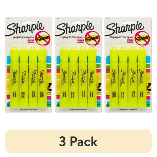 Sharpie Tank Style Highlighters, Chisel Tip, Fluorescent Yellow, 4 Count