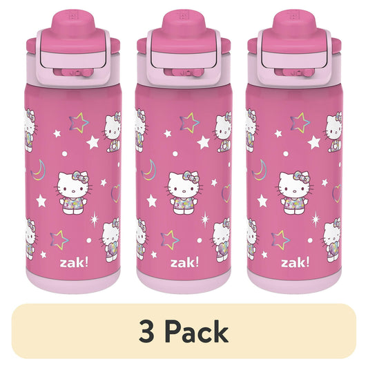 Zak Designs Kids Straw Water Bottle, Stainless Steel Vacuum Insulated Lincoln Bottle with Easy-Open Locking Spout Cover for Travel, Built in Carry Handle