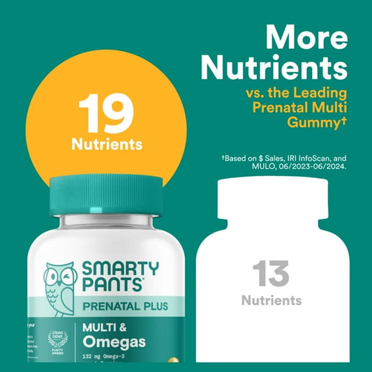 SmartyPants Prenatal Plus Multivitamin & Omega 3 Gummies, Methylfolate, Vitamins D3, B12, Zinc, 90ct