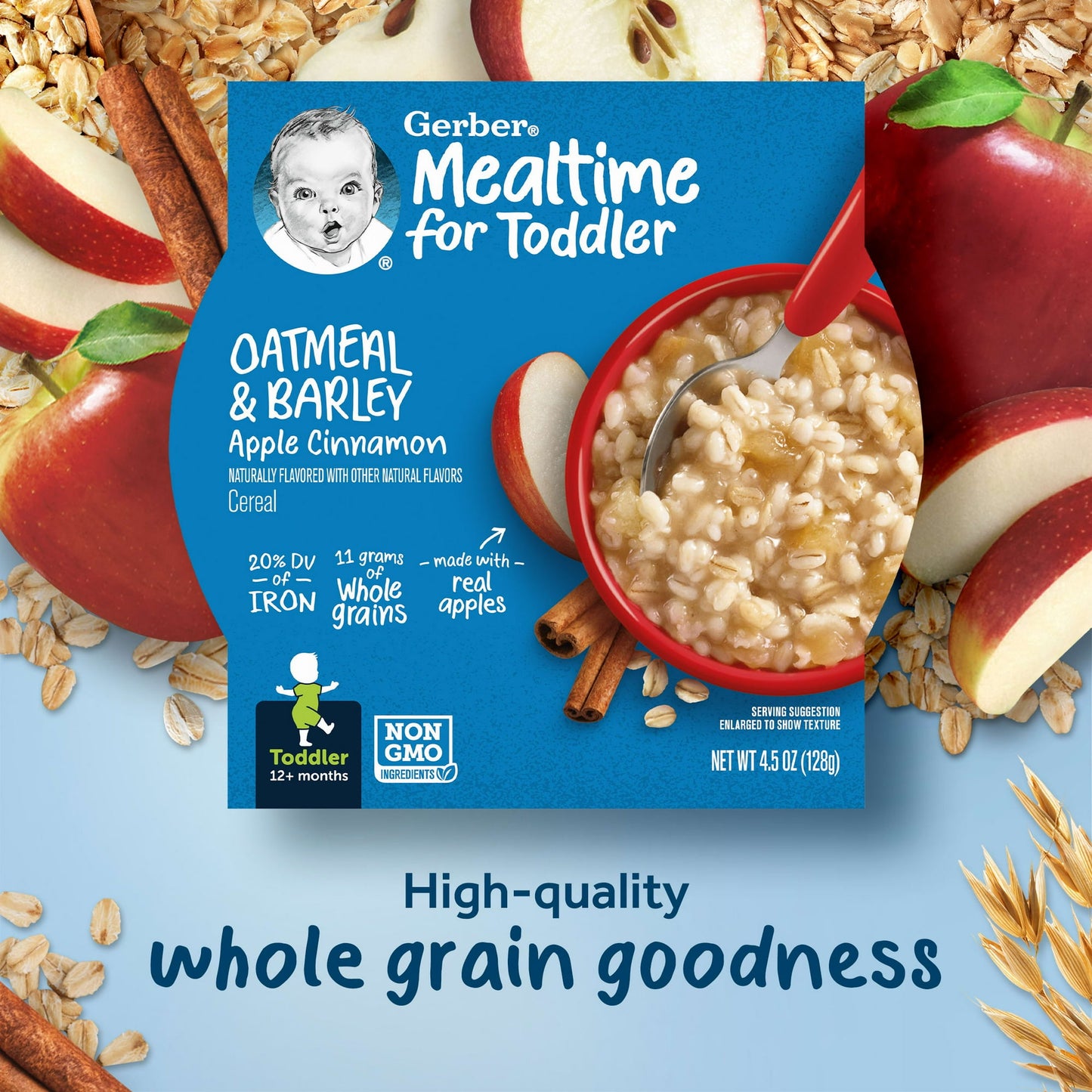 Gerber Mealtime for Toddler, Oatmeal & Barley Cereal, Apple Cinnamon, 4.5 oz