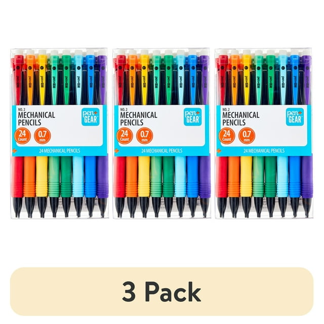 3 Pack of 0.7mm No. 2 mechanical pencils with erasers, ideal for everyday writing and school use