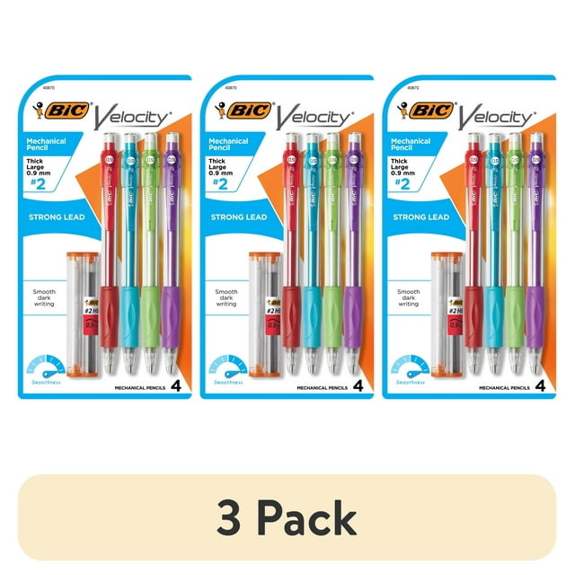 3 Pack of 0.9mm mechanical pencils with shatter-resistant design and smooth writing lead