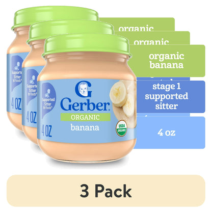 3 pack Organic banana puree baby food, 4 oz jar – smooth stage 1 fruit puree for infants starting solids.
