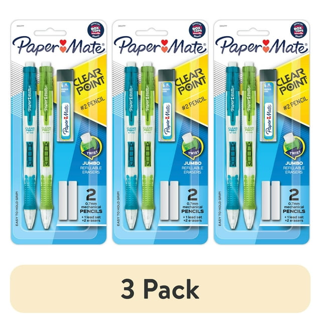 3 pack Set of 0.7mm mechanical pencils with HB #2 lead and fashion-colored barrels