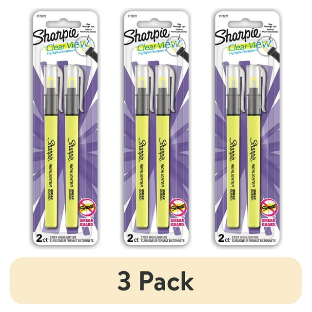 3 pack Set of yellow highlighters for marking and emphasizing text