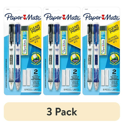 3 pack Starter set with 0.5mm mechanical pencils, HB #2 lead, and assorted barrel colors