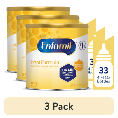 3 pack infant formula cans with packaging details on a white background