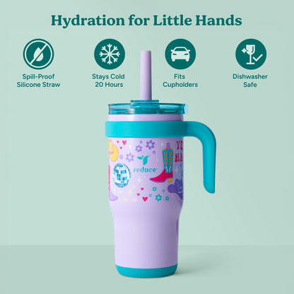 Reduce Coldee Kids Tumbler with Spill-Proof Straw Handle. Insulated Stainless Steel 18 oz