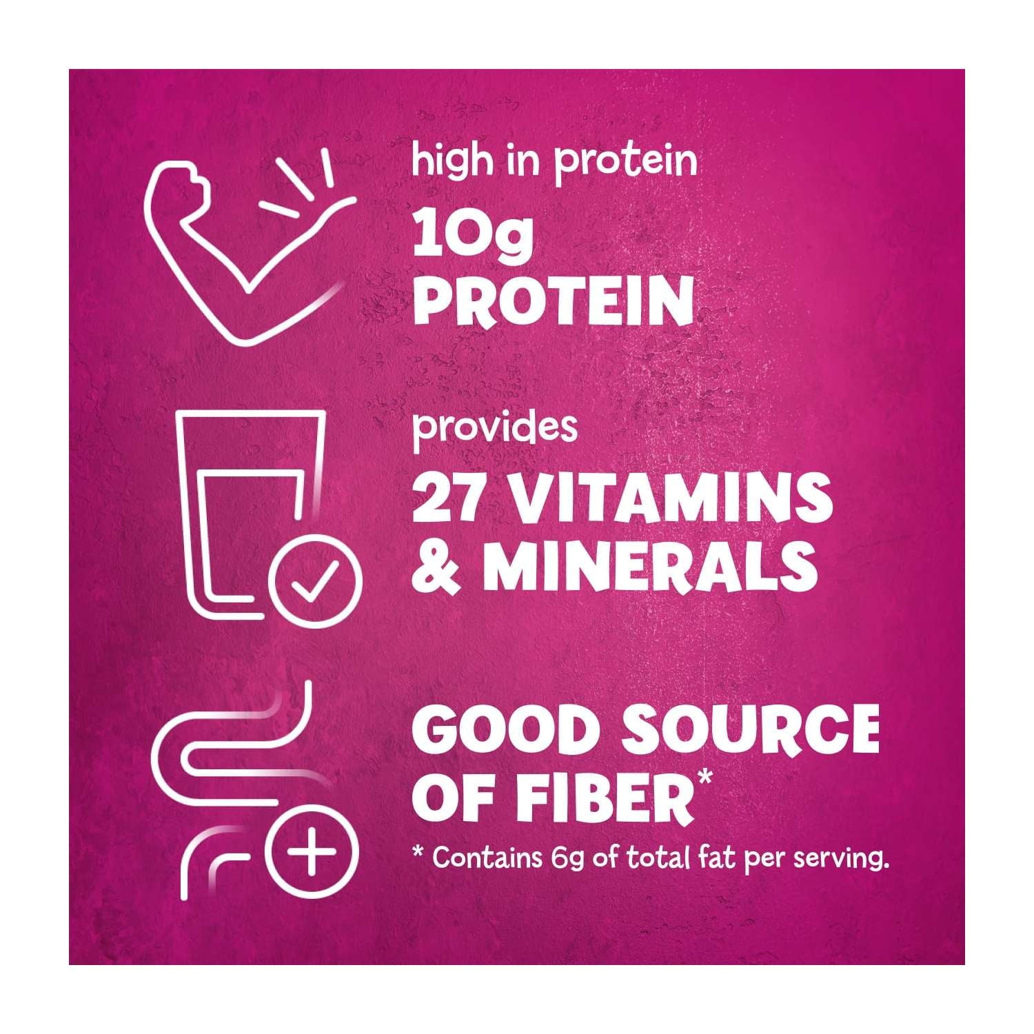 Purple background with white text listing product features and a disclaimer.