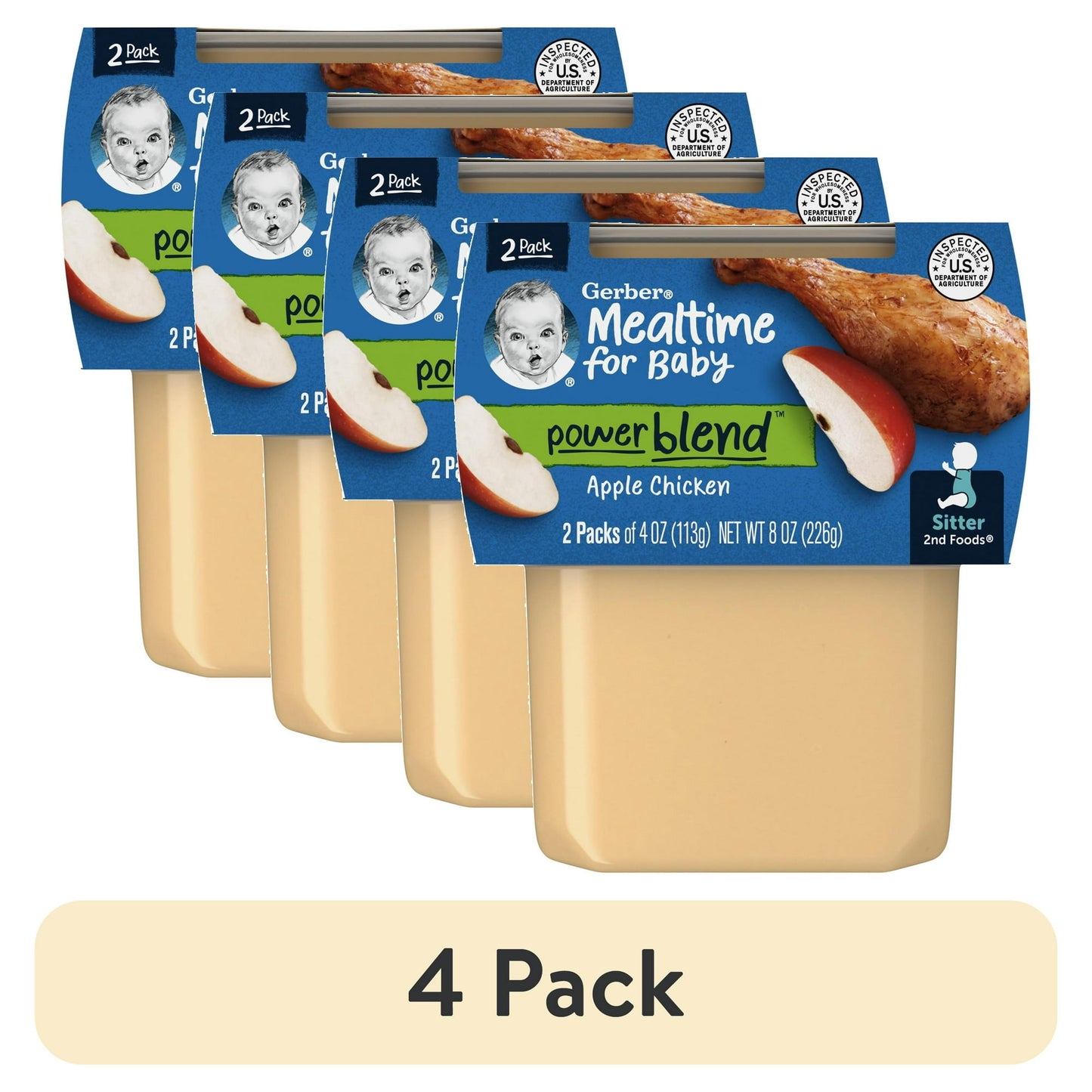 Gerber Stage 2 Baby Food, Apple Chicken Puree, 4 oz Tub 8 oz