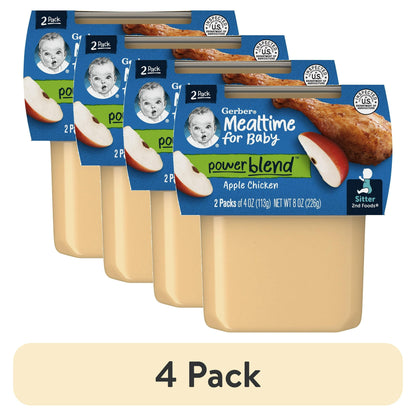 Gerber Stage 2 Baby Food, Apple Chicken Puree, 4 oz Tub 8 oz