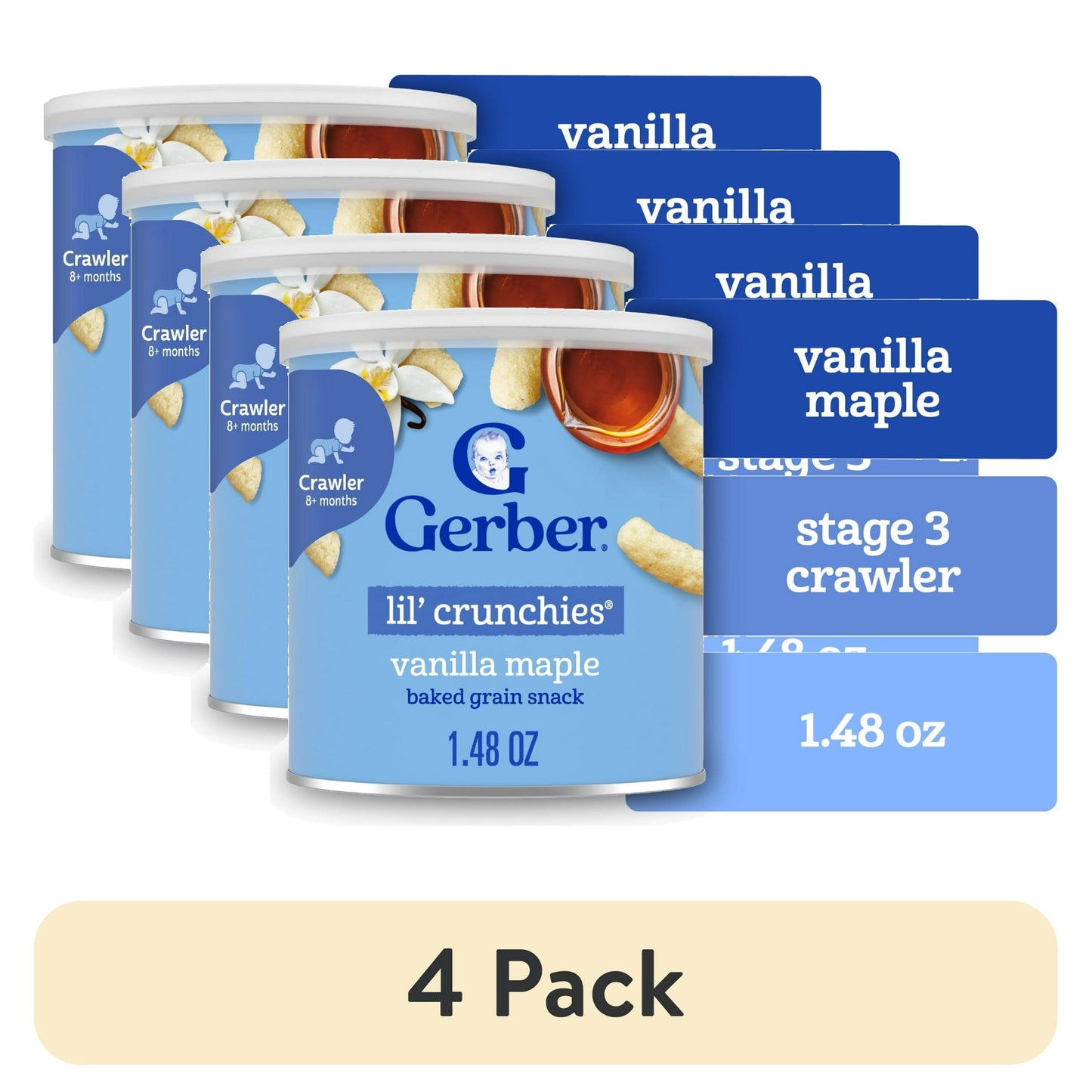 Gerber Snacks for Baby Lil Crunchies Baked Grain Vanilla Maple, 1.48 oz Canister