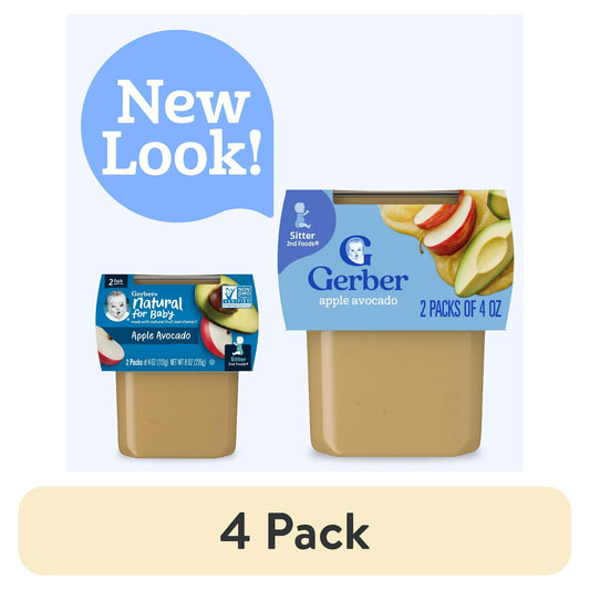 (4 pack) Gerber Stage 2 Baby Food Apple Avocado, 4 oz Tubs (2 pack)