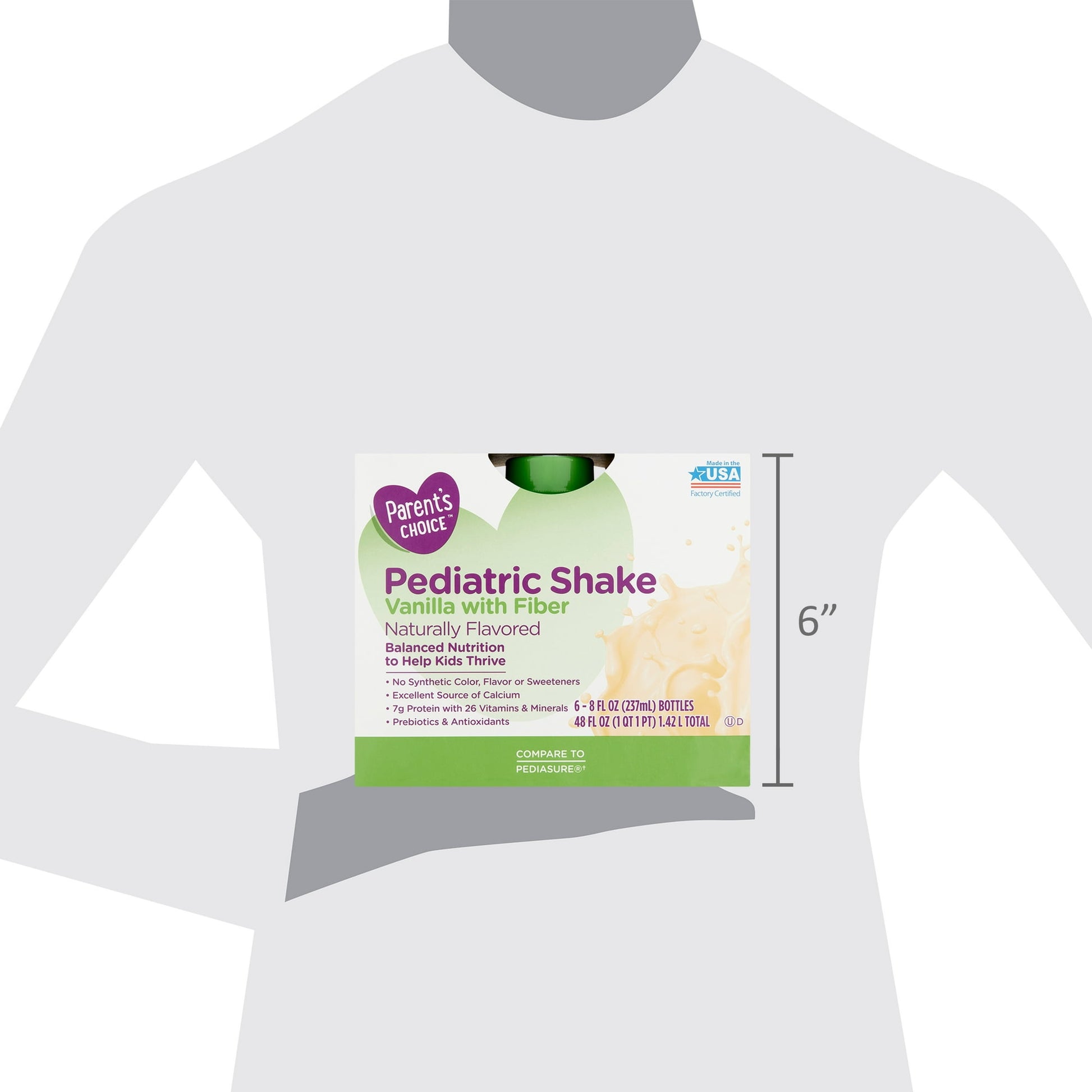Box of children's nutrition shakes with nutritional information and size indicated