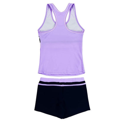 PROALLO Girls Bathing Suits Two-Piece Swimsuit with Boyshorts Vest-Style Tankini(12-13T Purple)