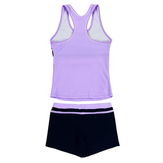 PROALLO Girls Bathing Suits Two-Piece Swimsuit with Boyshorts Vest-Style Tankini(12-13T Purple)