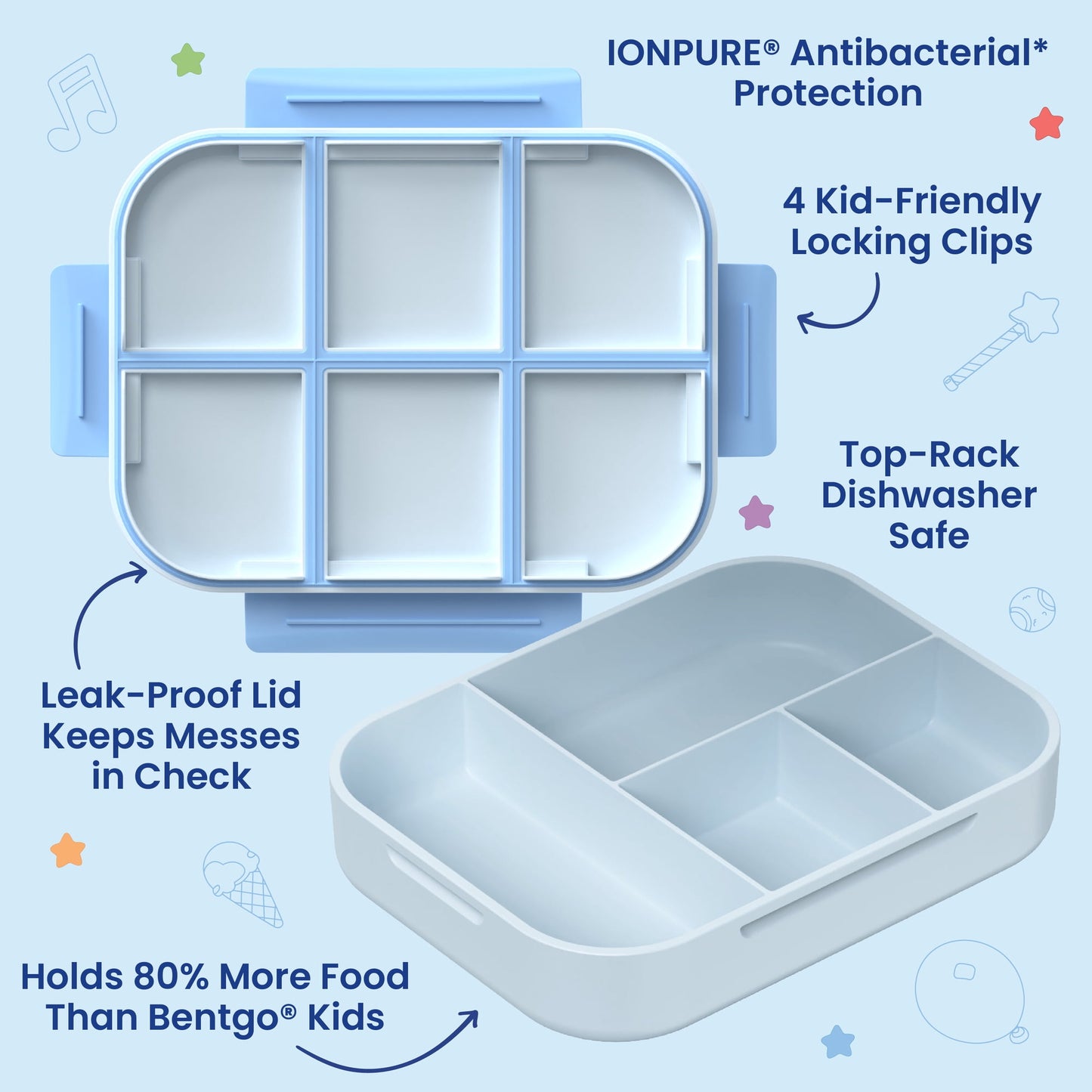 Reusable lunch box displayed on a Blue background.