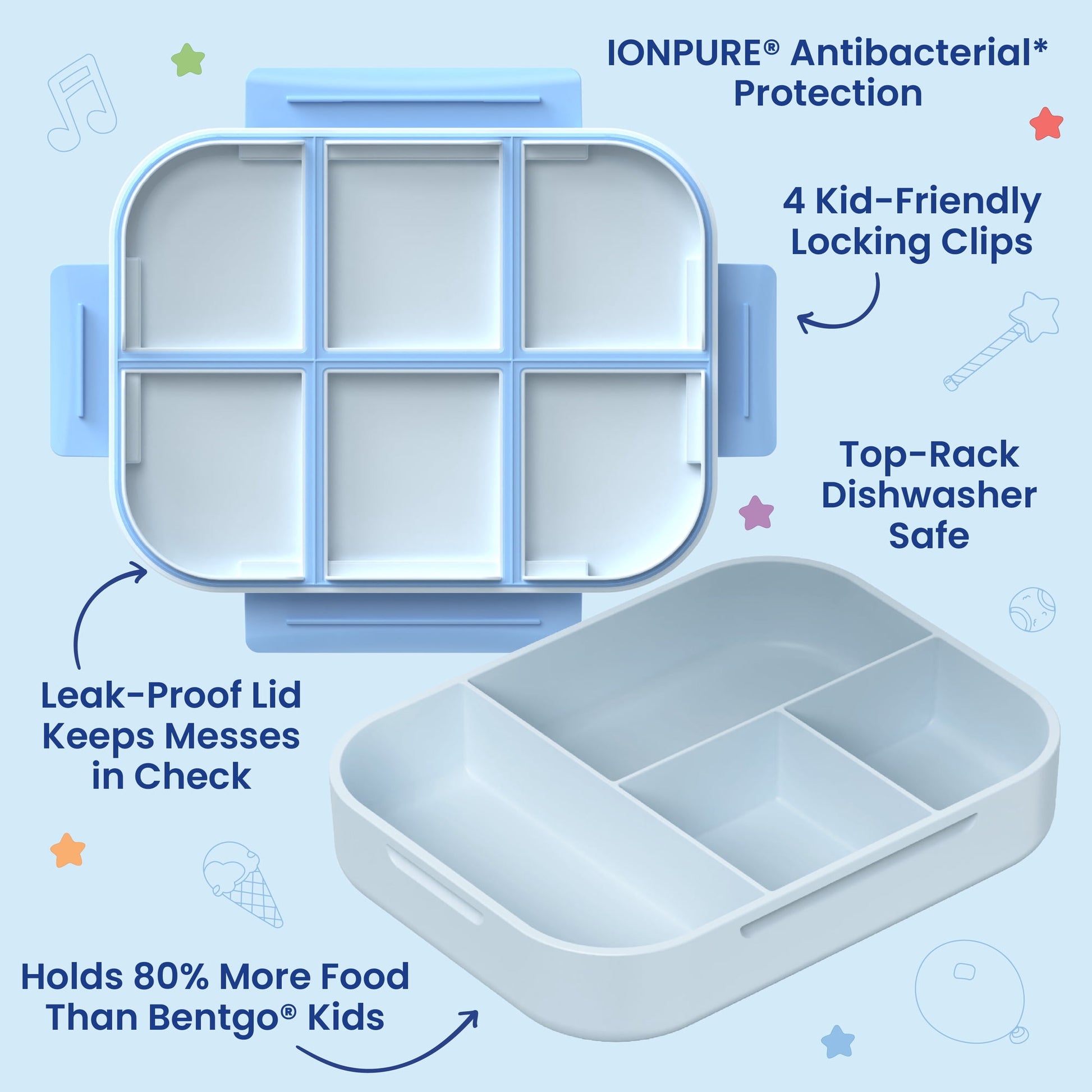 Reusable lunch box displayed on a Blue background.