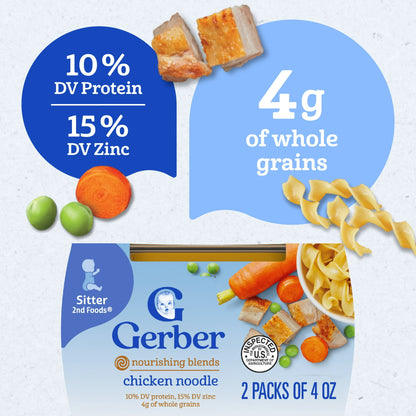 Gerber powerblend 2nd Foods Baby Foods, Chicken Noodle, 4 oz Tubs