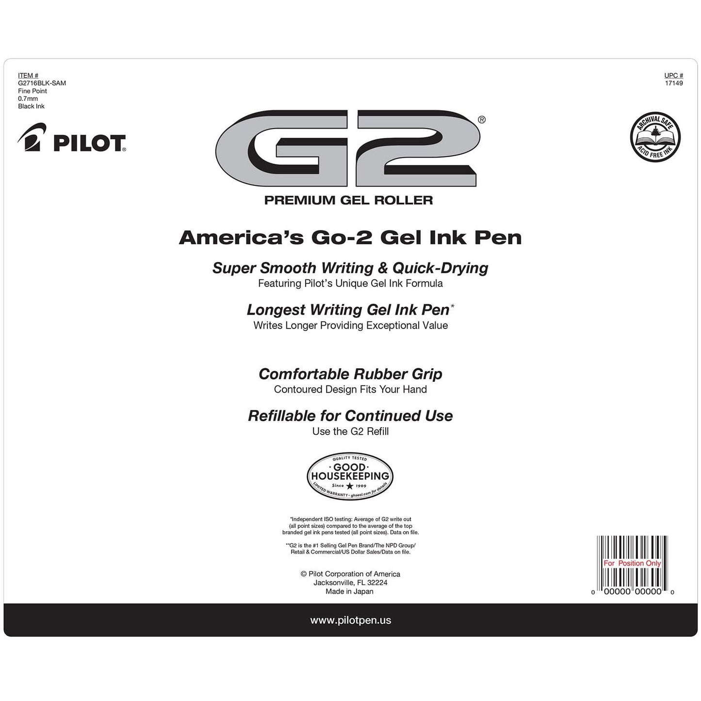 Pilot G2 Retractable Gel Pens, Fine 0.7mm, 16 Pack, Blue