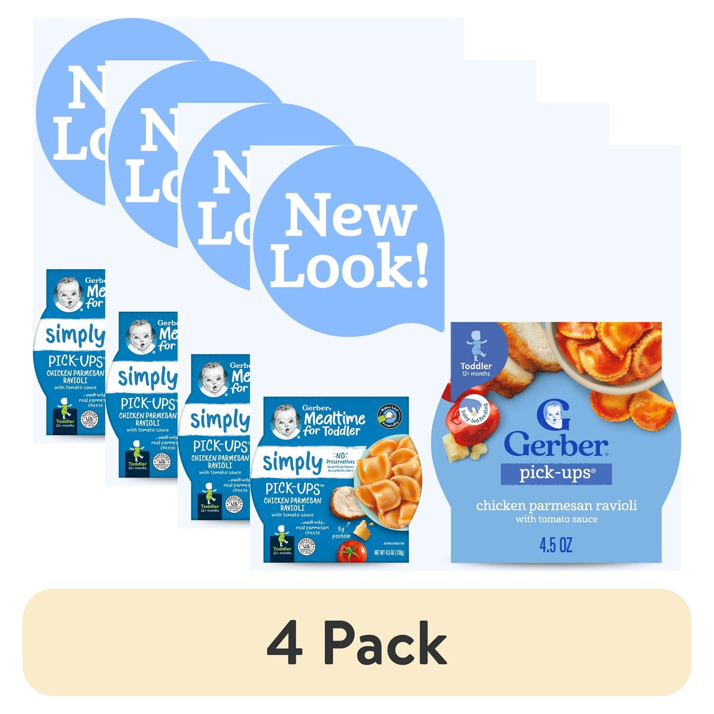 4 pack Chicken parmesan ravioli with tomato sauce – 4.5 oz ready-to-serve toddler meal tray.