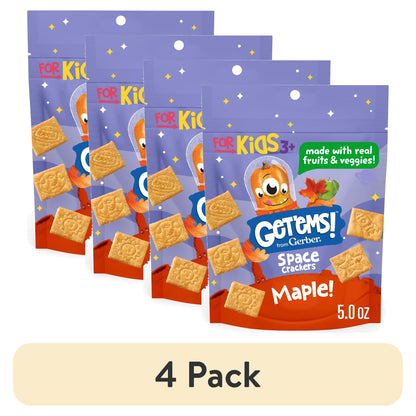 4 pack Maple-flavored space-shaped crackers for kids, 5 oz bag – fun and crunchy snack made with wholesome ingredients.