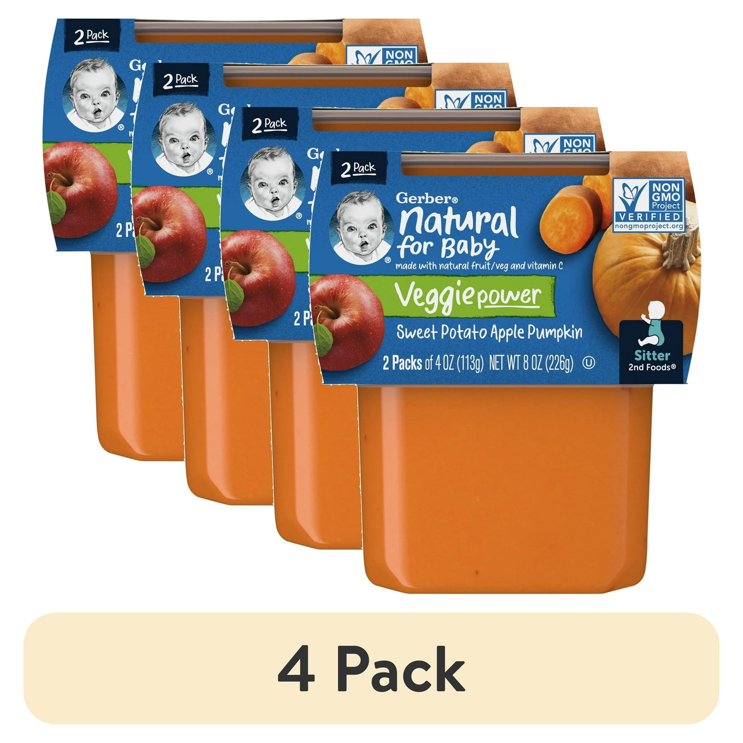 4 pack Natural for Baby sweet potato apple pumpkin puree packaging