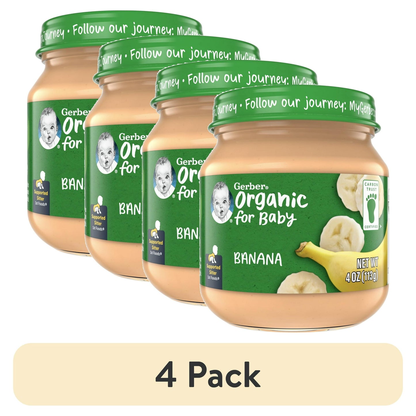 4 pack Organic banana puree baby food, 4 oz jar – smooth stage 1 fruit puree for infants starting solids.