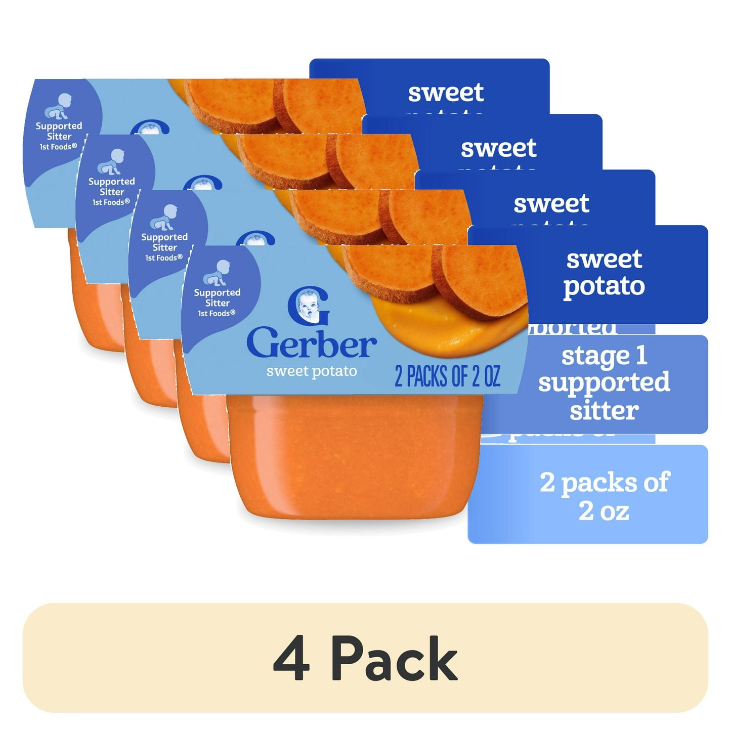 4 pack Sweet potato puree baby food, 2 oz tubs, 2-pack – smooth stage 1 vegetable puree for first tastes.