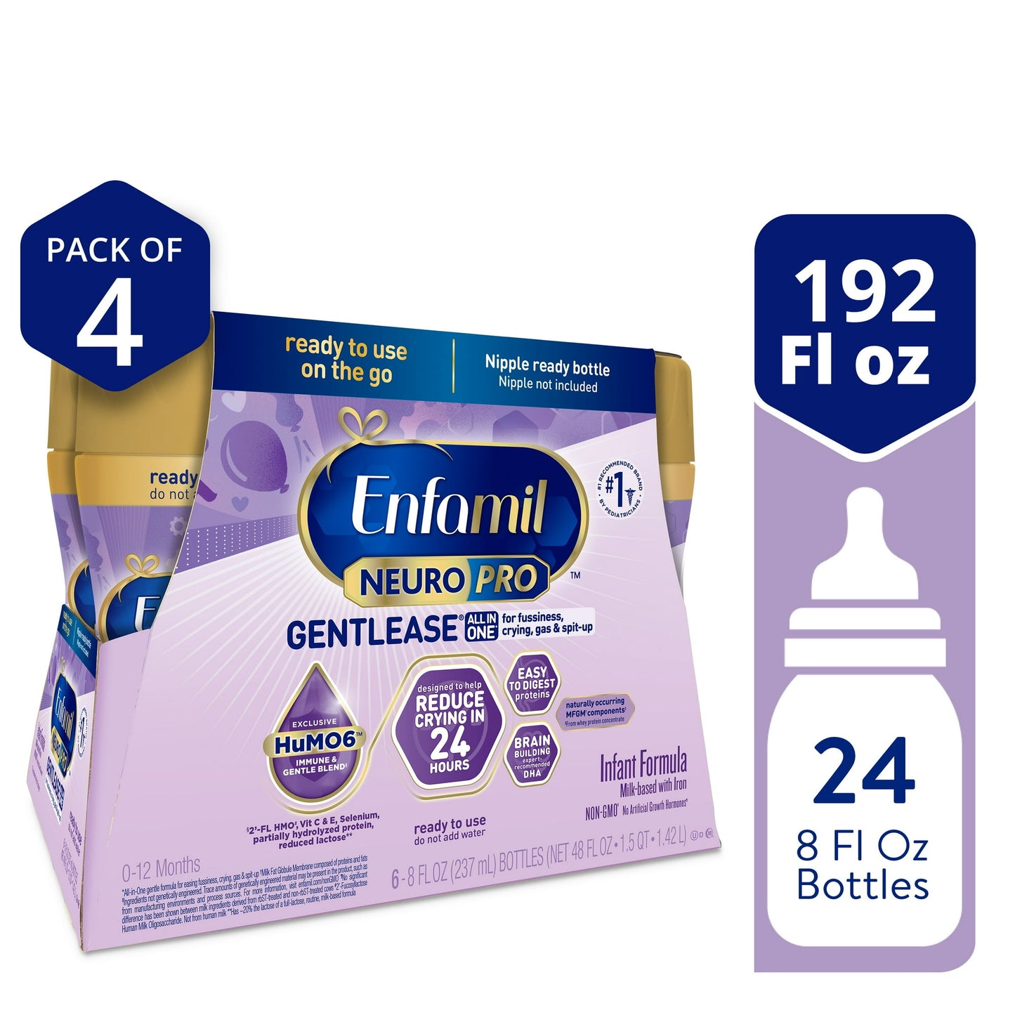 4 pack baby formula packaging with product details on a white background