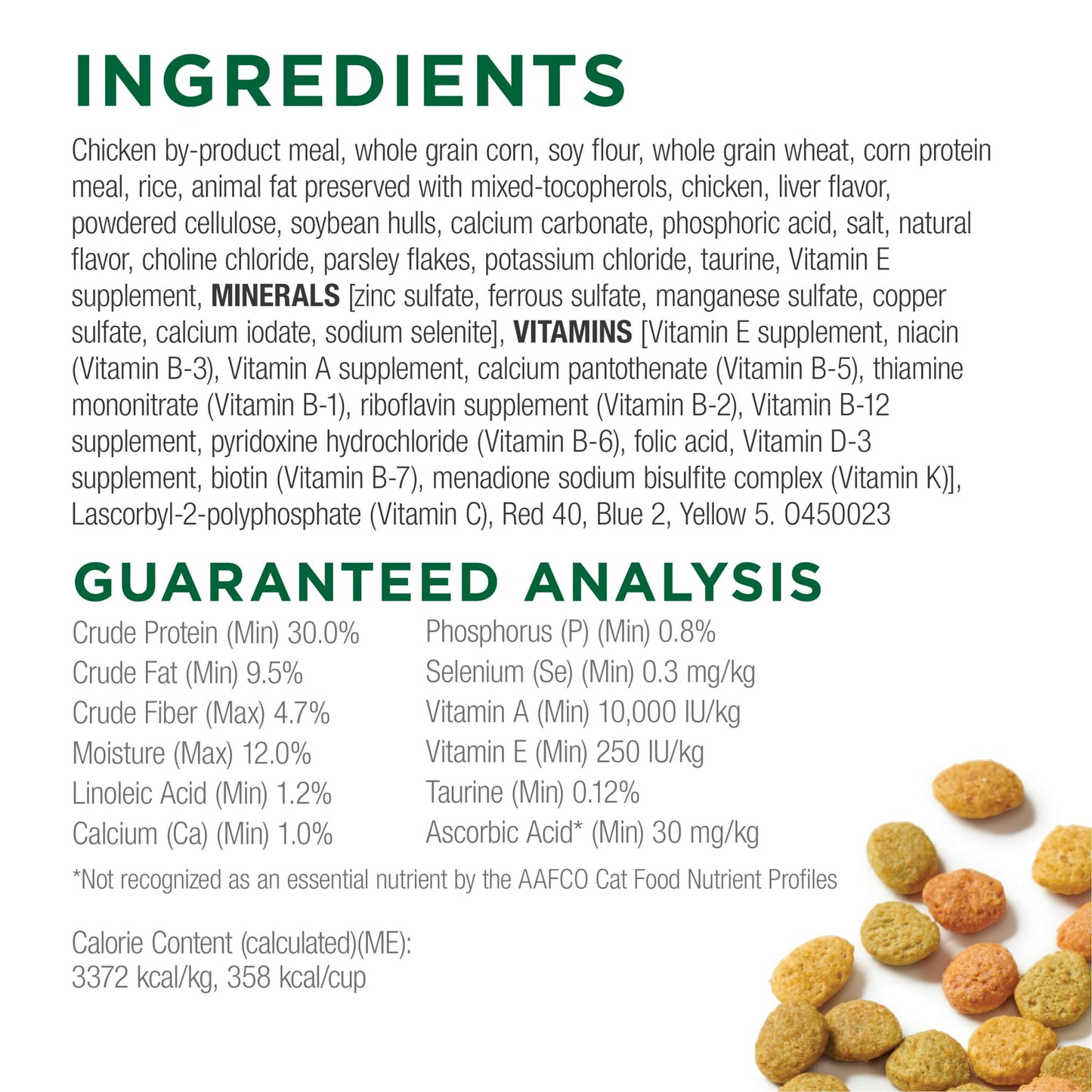 Image displaying text about the details of a dry cat food