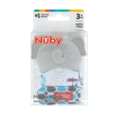Nuby Happy Hands Baby Teething Mitten, Gray Elephant Design