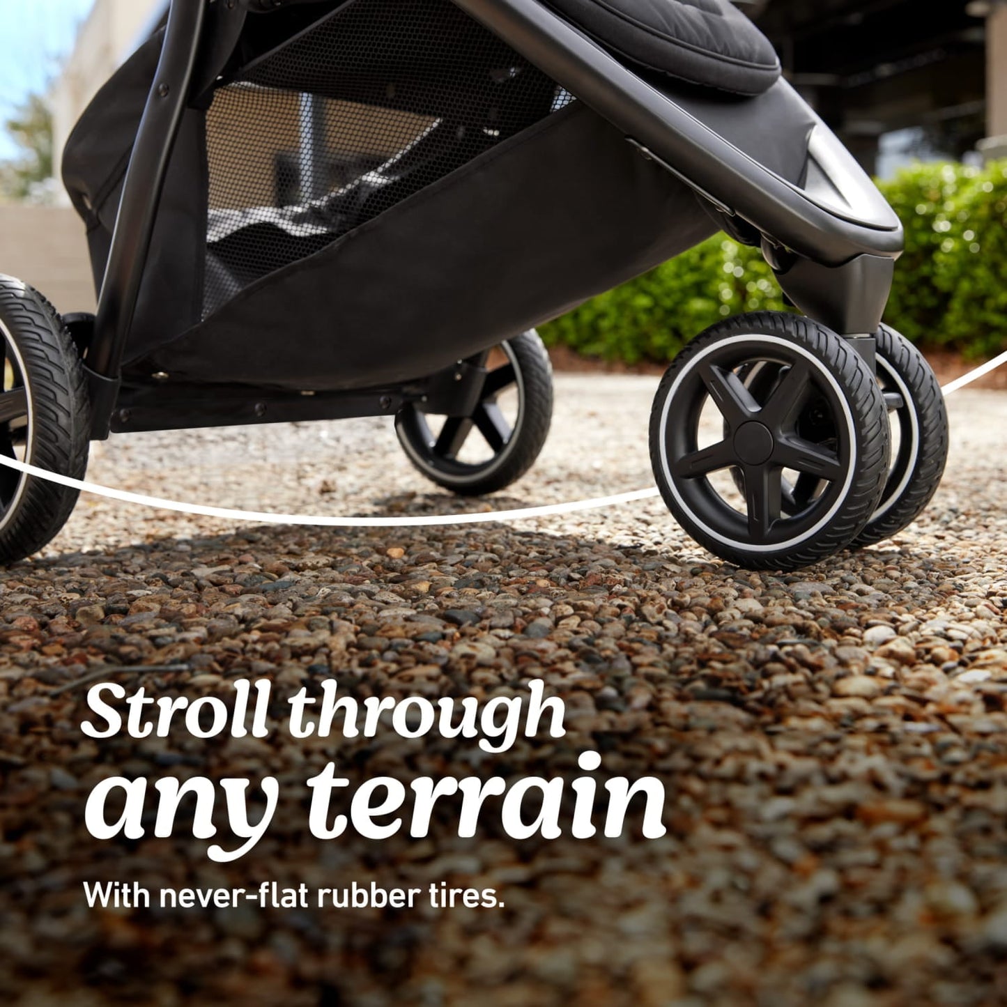 Image displaying a baby stroller with text about it's details