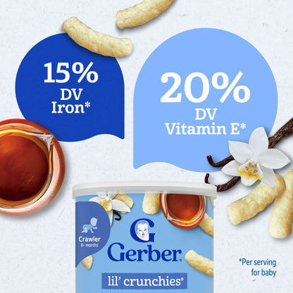Gerber Snacks for Baby Lil Crunchies Baked Grain Vanilla Maple, 1.48 oz Canister