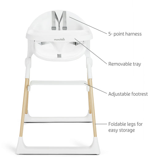 Munchkin Float Easy Clean Foldable Infant and Toddler High Chair, White, Unisex